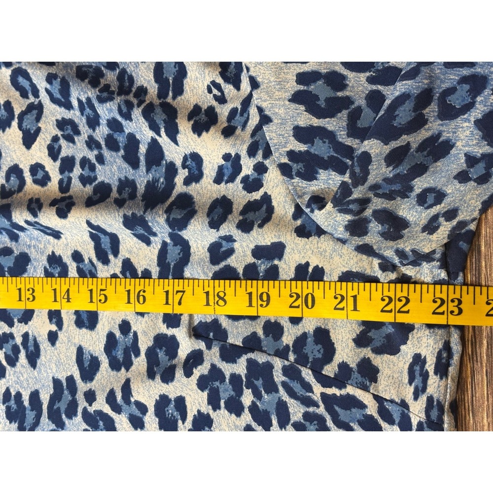 Belle by Kim Gravel Womens Blouse L Blue Leopard Print Ruffle Bell Sleeve Top - Picture 7 of 11